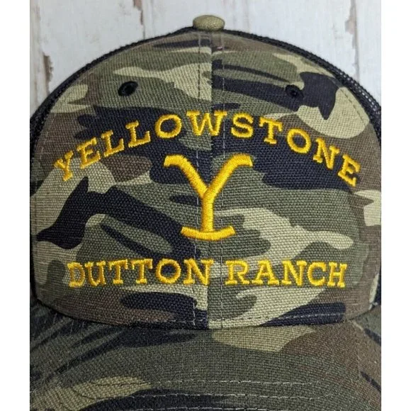 Yellowstone Tv Show Logo Dutton Ranch Trucker Camo Hat Adjustable - Picture 2 of 7